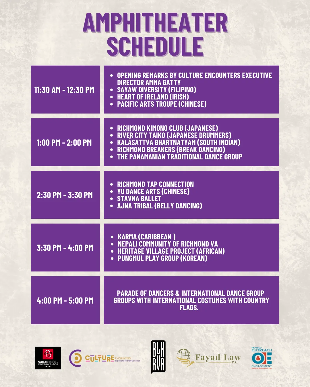 Amphitheater Schedule